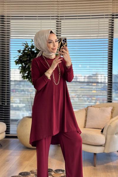 1778 Sandy Pantolonlu Takım Bordo