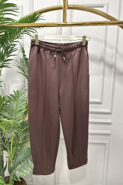 10221 Osyho Paça Parça Ve Dikişli Pantolon Kahve