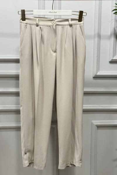 18297 Önü Pileli Pantolon Bej