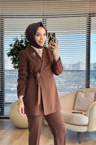 2016 Yandan Bağlamalı Ceketli Takım Kahve