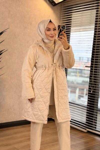 20306 Önü Kürk Kapitone Kaban Bej