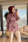 2033-1 Kumsal Pano Desen Tunik Bordo