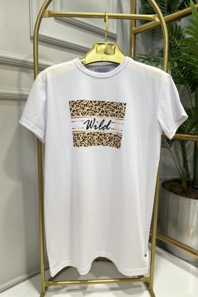 20400-13 Önü Wild Yazılı Bluz Beyaz