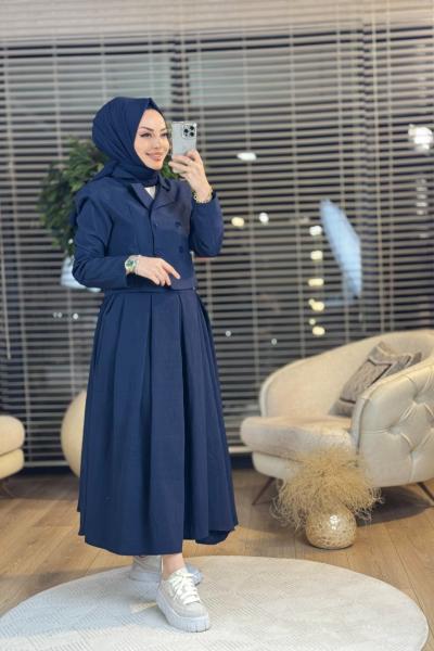20635 Dört Düğmeli Ceket Etek Takım Lacivert