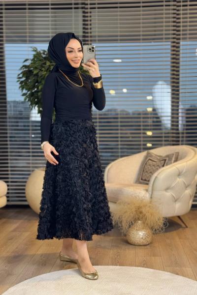 20639 Drapeli Bluz Siyah