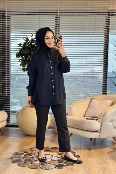 2126 Mess Keten Gömlek Siyah