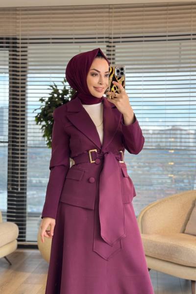 2194 İki Düğme Ceket Etekli Takım Mürdüm
