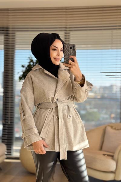 2221 Kaşe Apoletli Kısa Kaban Gri