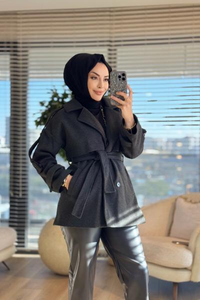 2221 Kaşe Apoletli Kısa Kaban Antrasit
