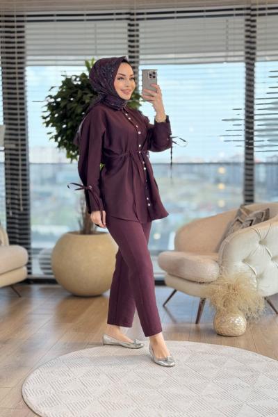 22678 Kolları Bağcıklı Ön Metal Düğmeli Takım Bordo