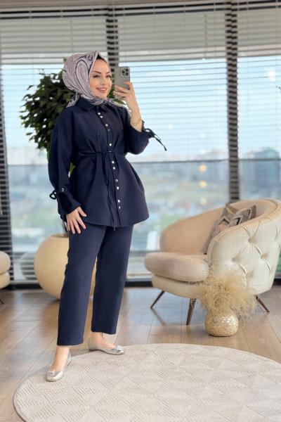 22678 Kolları Bağcıklı Ön Metal Düğmeli Takım Lacivert