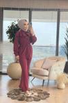 22722 Robası Fırfır Detaylı Takım Bordo