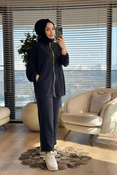 22756 Omuzları Nervür Dikişli Takım Siyah