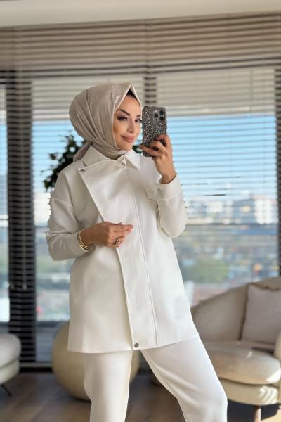 22759 Ön Parça Detaylı Takım Ekru