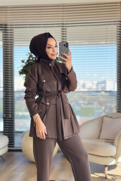 22764 Önü Dört Cep Kapaklı Takım Kahve