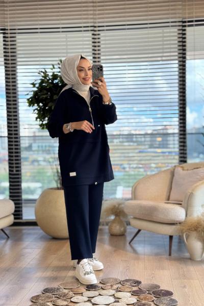 22775 Ön Parça Detaylı Ferm.Kapşonlu Takım Lacivert