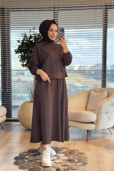 22779 Etek Ucu Parçalı Yarasa Kol Takım Kahve