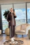 22787 Ön Kol Ve Pantolon Yanı Şeritli Takım Kahve