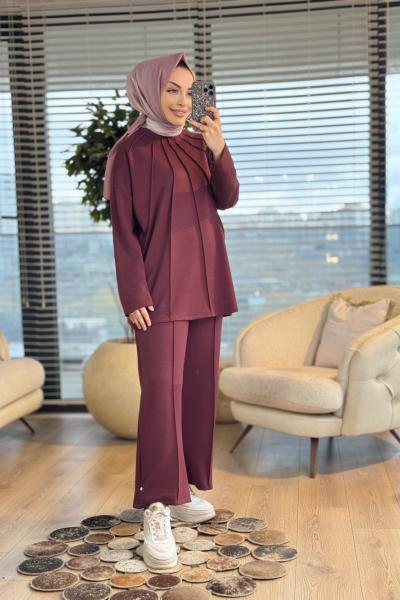 22813 Önü Nervür Dikişli Takım Bordo