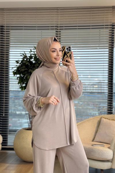 22831-5 Ön Boyuna Dikişli Takım Bej