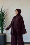 22883 Şal Yaka Ceket 3lü Takım Mürdüm
