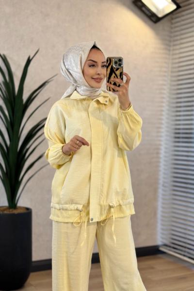 22912 Ön Ve Pantolon Yanı Parçalı Takım Sarı