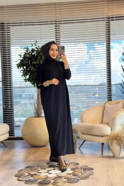 232 Omuzu Apoletli Triko Elbise Siyah