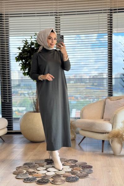 232 Omuzu Apoletli Triko Elbise Haki