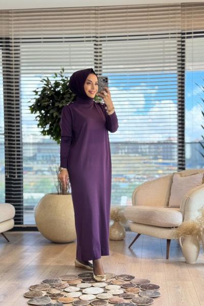 232 Omuzu Apoletli Triko Elbise Mürdüm