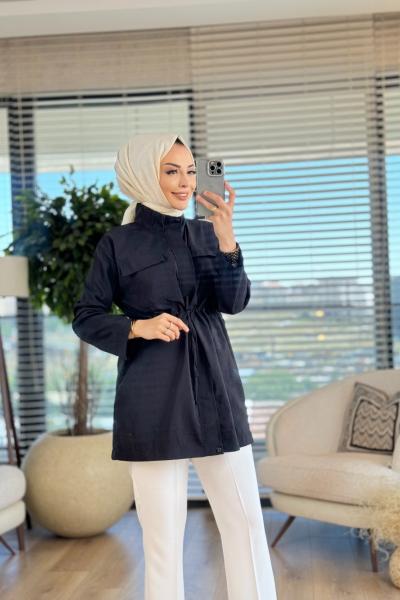 2346 Beli Bağcıklı Ceket Siyah