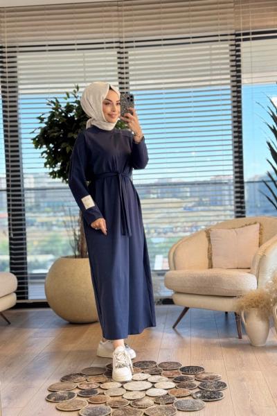 2400 Kolu Etiket Detaylı Elbise Antrasit