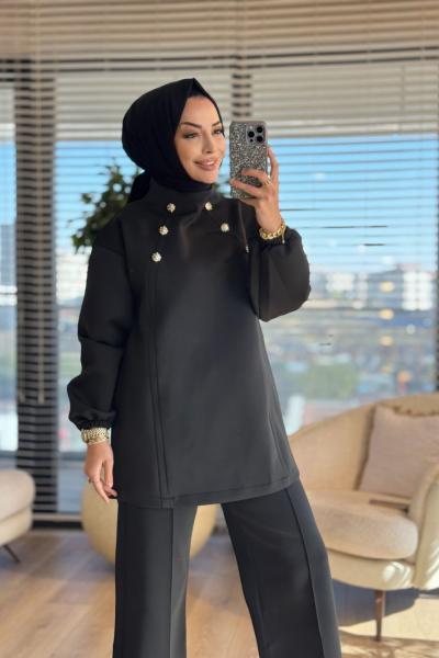 24134 Çiçek Tunik Siyah