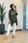 24277 Önü Taş Yazılı Tunik Haki