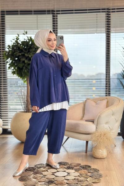 24299 Ön Kısa Arka Uzun Tek Cepli Gömlek Lacivert