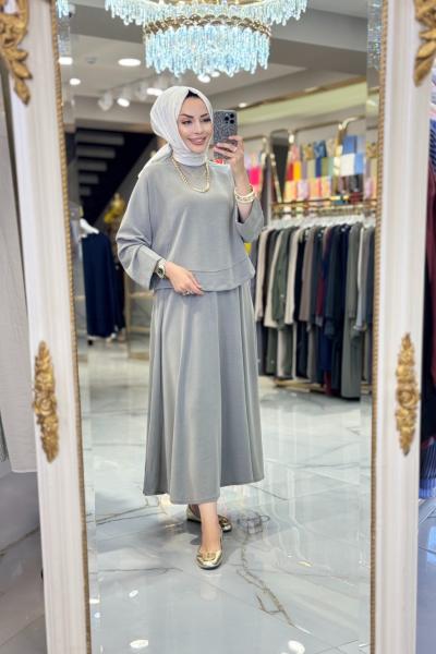 24343 Etek Ucu Parçalı Yarasa Kol Bluz Haki