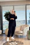 24361 Sol Omzu Boncuk İşli Tunik Siyah