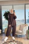 24361 Sol Omzu Boncuk İşli Tunik Kahve