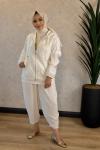 24432 Önü Fisto Parçalı Kapş. Fermuarlı Kısa Kap Beyaz
