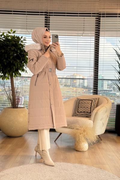 2469 Kapitone Fermuar Cepli Kaban Bej