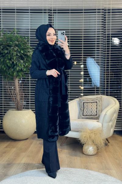 24W2015 Marpe Kürklü Hırka Siyah