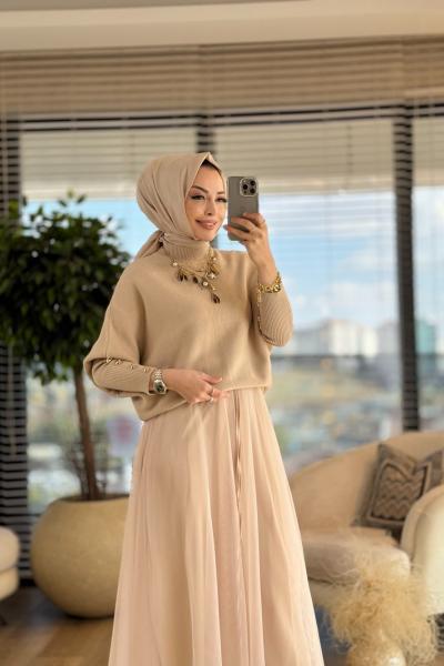 24W2040 Moca Triko Tunik Vizon