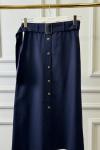 25004 Önü Düğmeli Kemerli Etek Lacivert