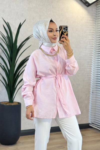 250352 İstanbul Kuşaklı Gömlek Pembe