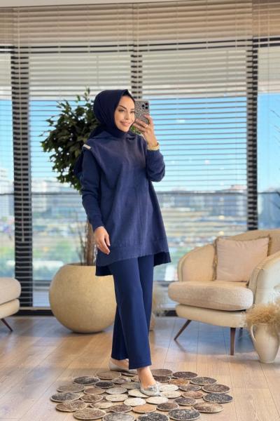 25036 Angora Omuzları Taşlı Tunik Lacivert