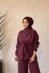 250364 Bağcıklı Şık Modern Pantolon Takım Bordo