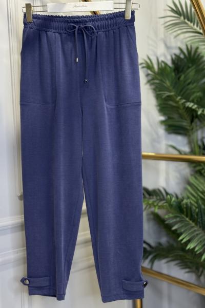 25080 Paçası Çıtçıt Manşetli Pantolon İndigo