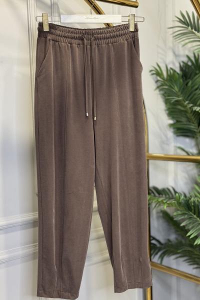 25083 Paçası Dikişli Pantolon Kahve