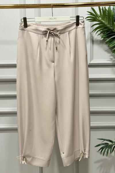 25092 Paçası Lastik Geçmeli Pantolon Açık Bej