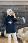 2511 Omuzları Taş Ve Zincir Detaylı Gömlek Siyah