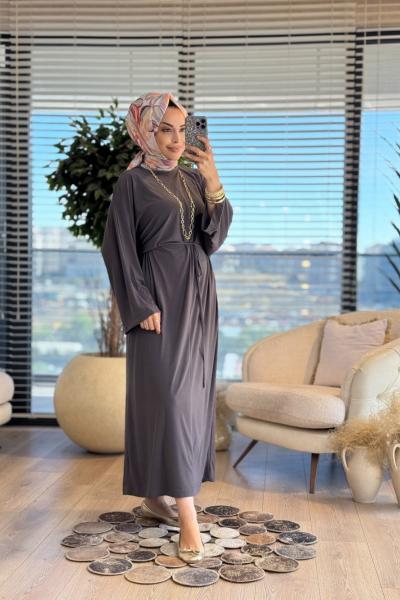 25117 Belden Bağlamalı Elbise Antrasit